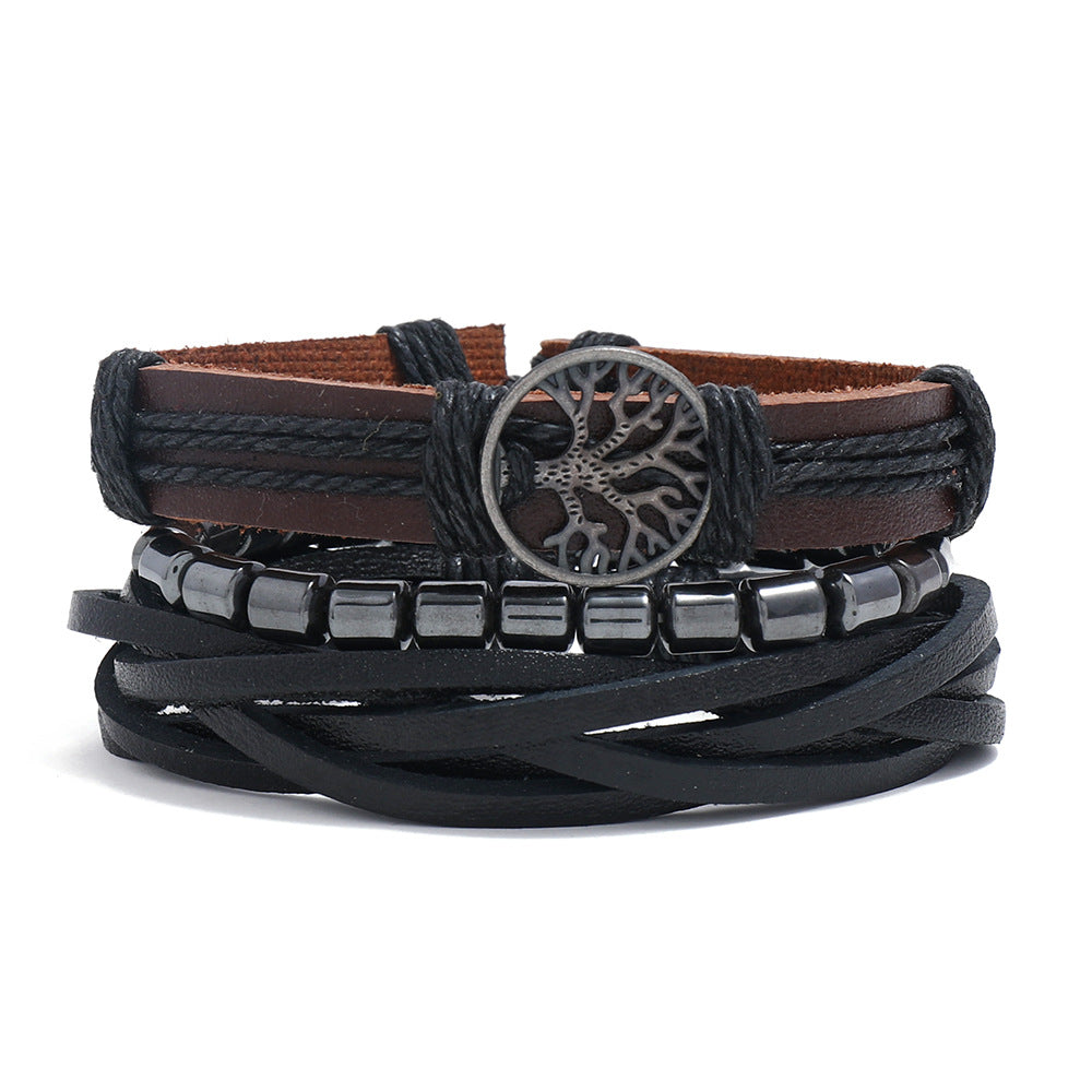 Wholesale Tree Of Life Woven Leather Bracelet For Men Retro Handmade Everyday Fashion Accessory