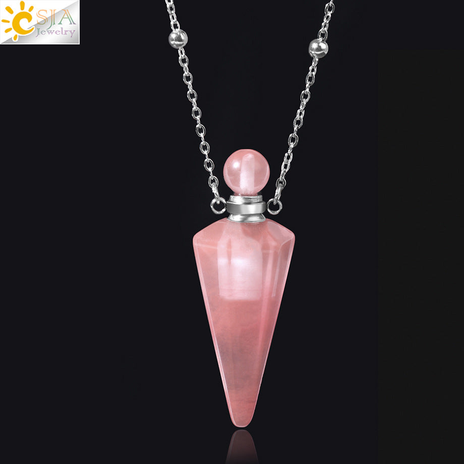 Wholesale Natural Stone Crystal Stone Hexagonal Column Perfume Bottle Necklace ACC-NE-HuaiShe002