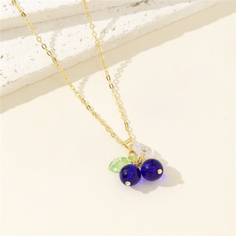 Wholesale Blueberry fruit glass pendant necklace