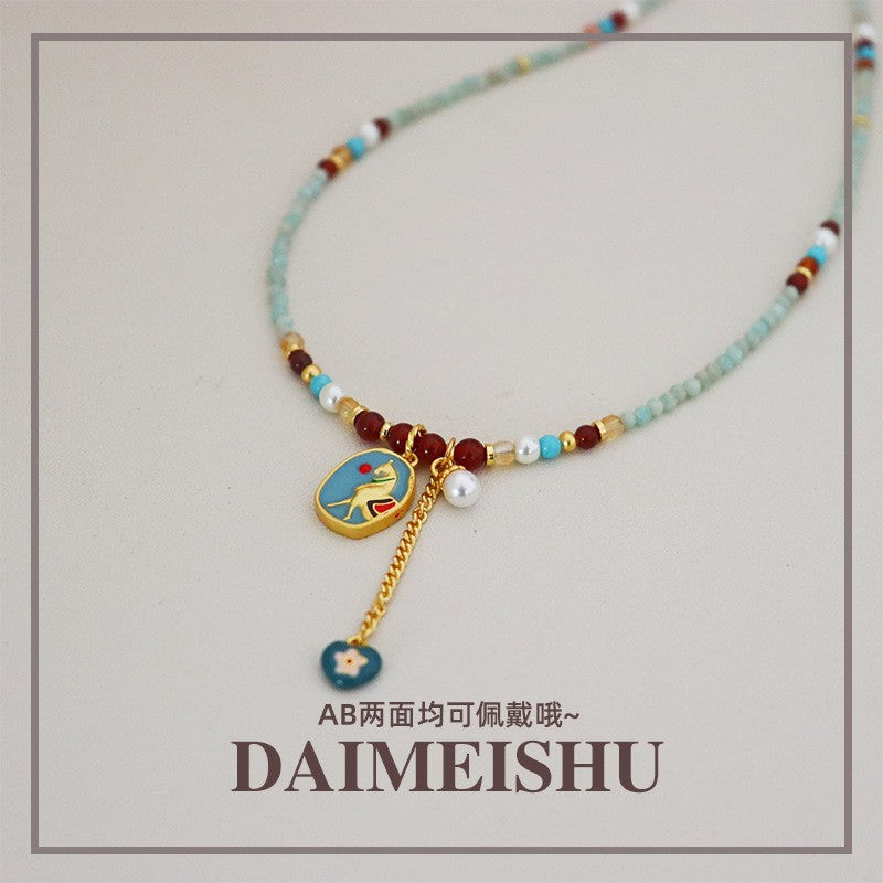 Wholesale  Retro Colorful Oil Drop Pony Beaded Necklace