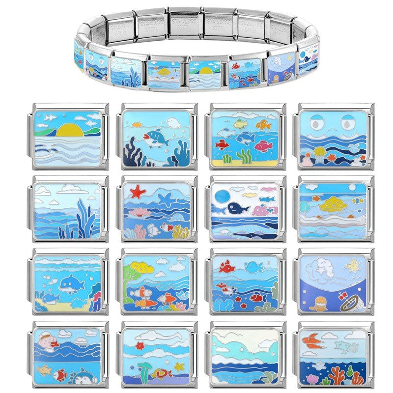 Wholesale 9mm Italian Charm Starter Bracelets DIY Marine Series Stainless Steel Composable Bracelet