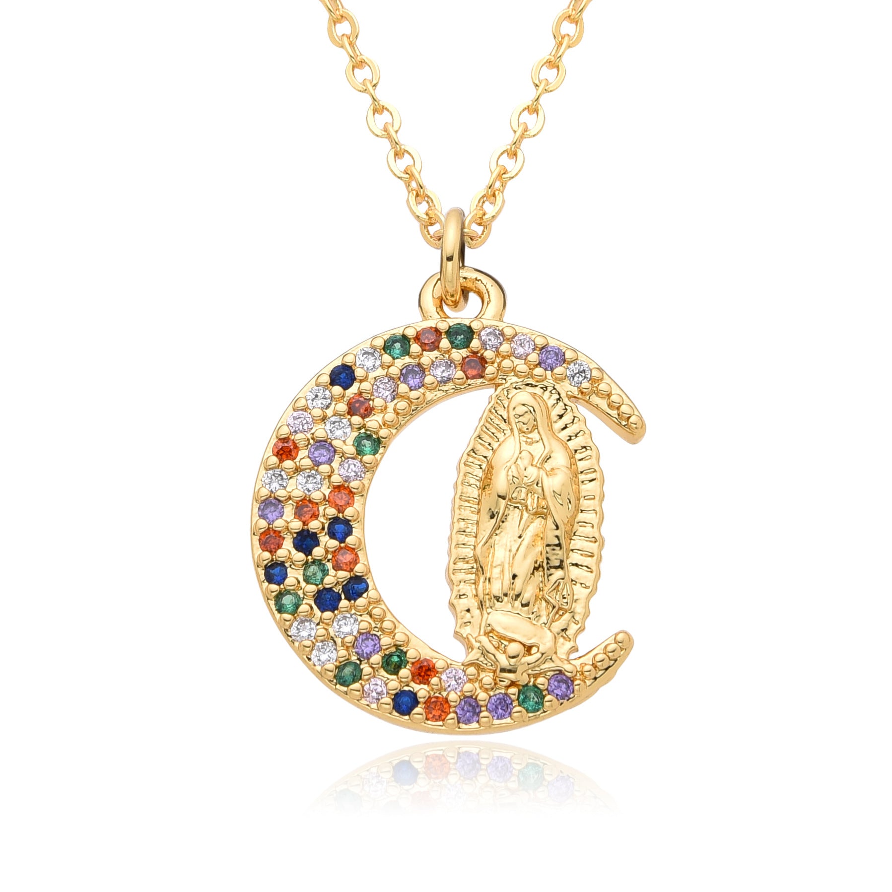 Wholesale zirconium inlaid necklace  gold plated Virgin Mary pendant necklace