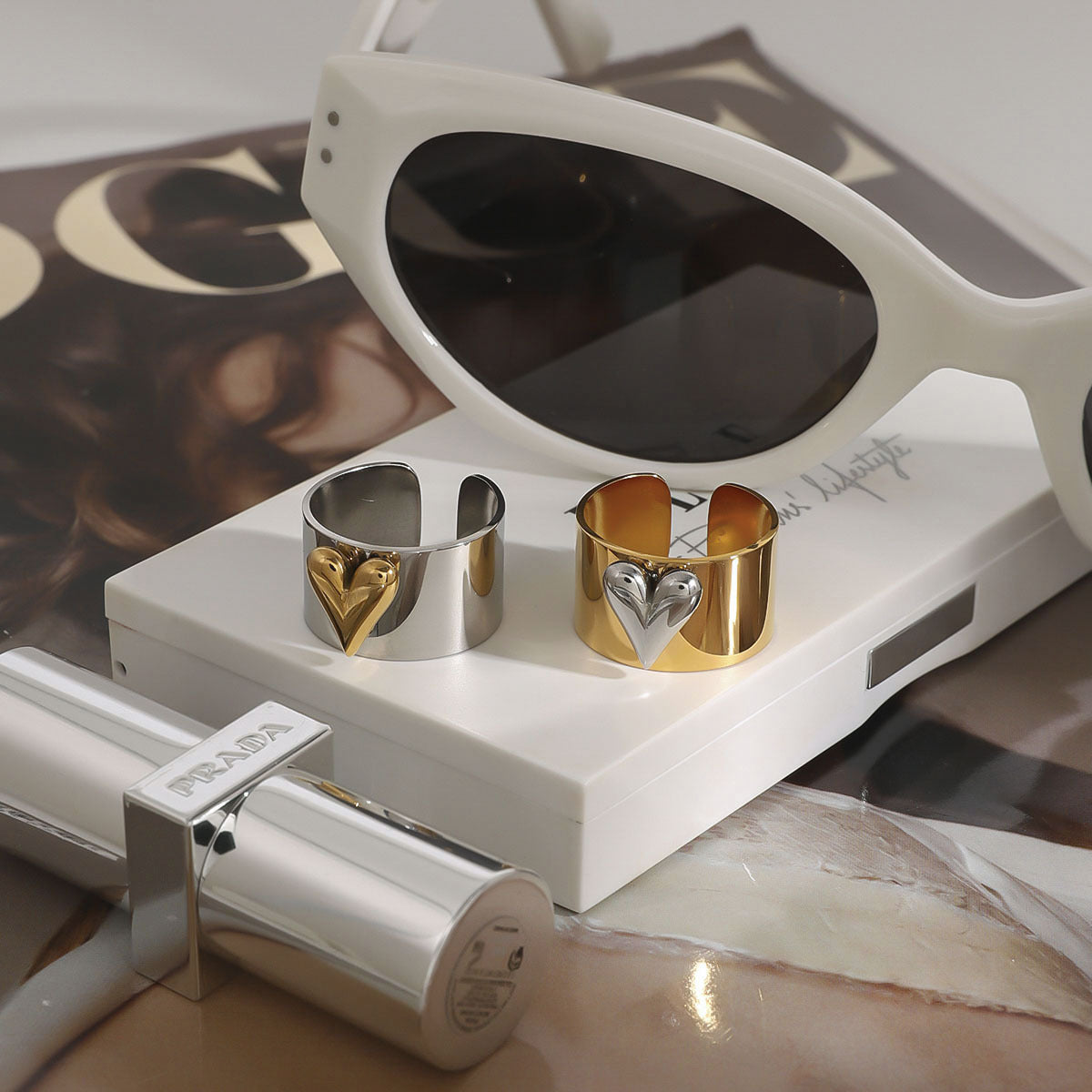 Wholesale  18k gold stainless steel gold and silver color matching opening ring