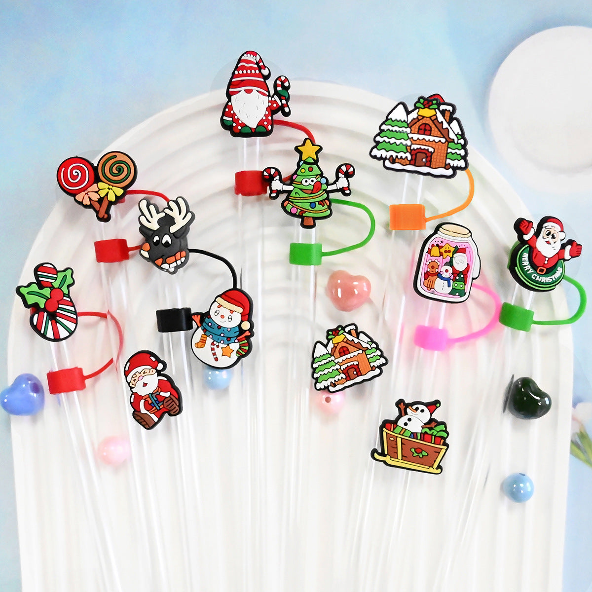 Wholesale Random 100pcs Christmas Series PVC Soft 10MM Straw Plugs ACC-SCR-RYY061