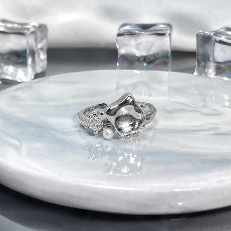 Wholesale Irregular special-shaped texture pleated open ring