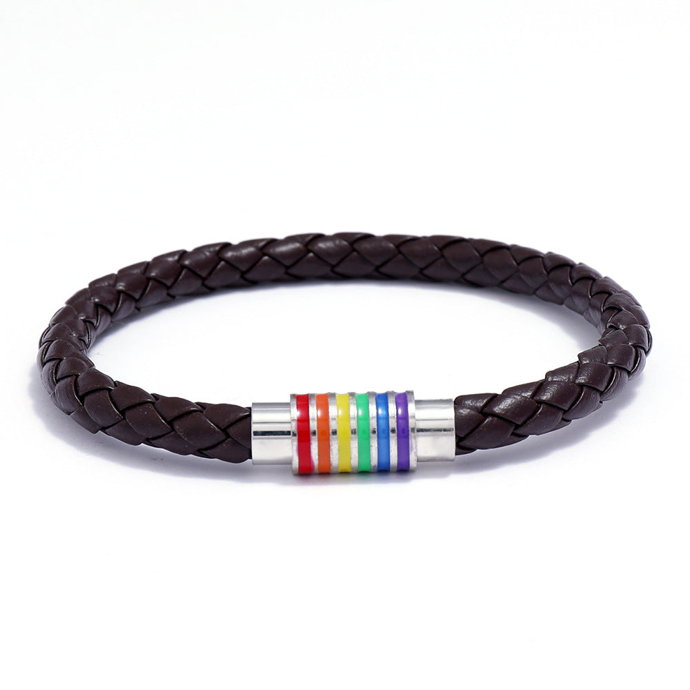 Wholesale Gay Braided Cowhide Bracelet Rainbow Colorful Magnetic Buckle Bracelet Miyuki ACC-BT-Saih011