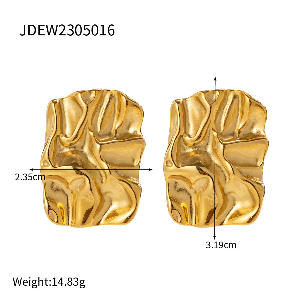Wholesale 18K Gold Lava Pleated Hammer Earrings Stainless Steel Earrings ACC-ES-Wanx004