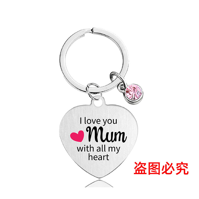 Wholesale Color Printed Pink Diamond Heart Shape Metal Keychain for Family and Friends Gifts Creative Keychain ACC-KC-Ganggu021