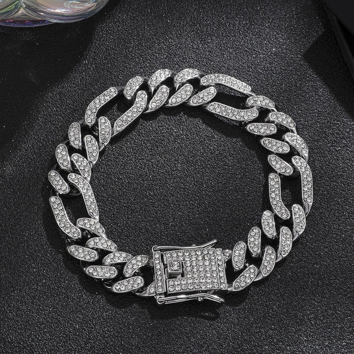 Wholesale Alloy Heavy-duty Full Diamond Cuban Chain Diamond-studded Men's Hip-hop Style Thick Necklace ACC-NE-MeiWeite002