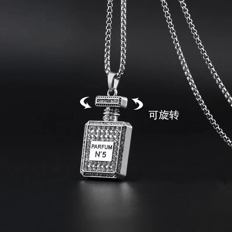 Wholesale Stainless Steel Rhinestone Perfume Bottle Pendant Long Necklace Sweater Chain Stylish Jewelry Accessory Gift