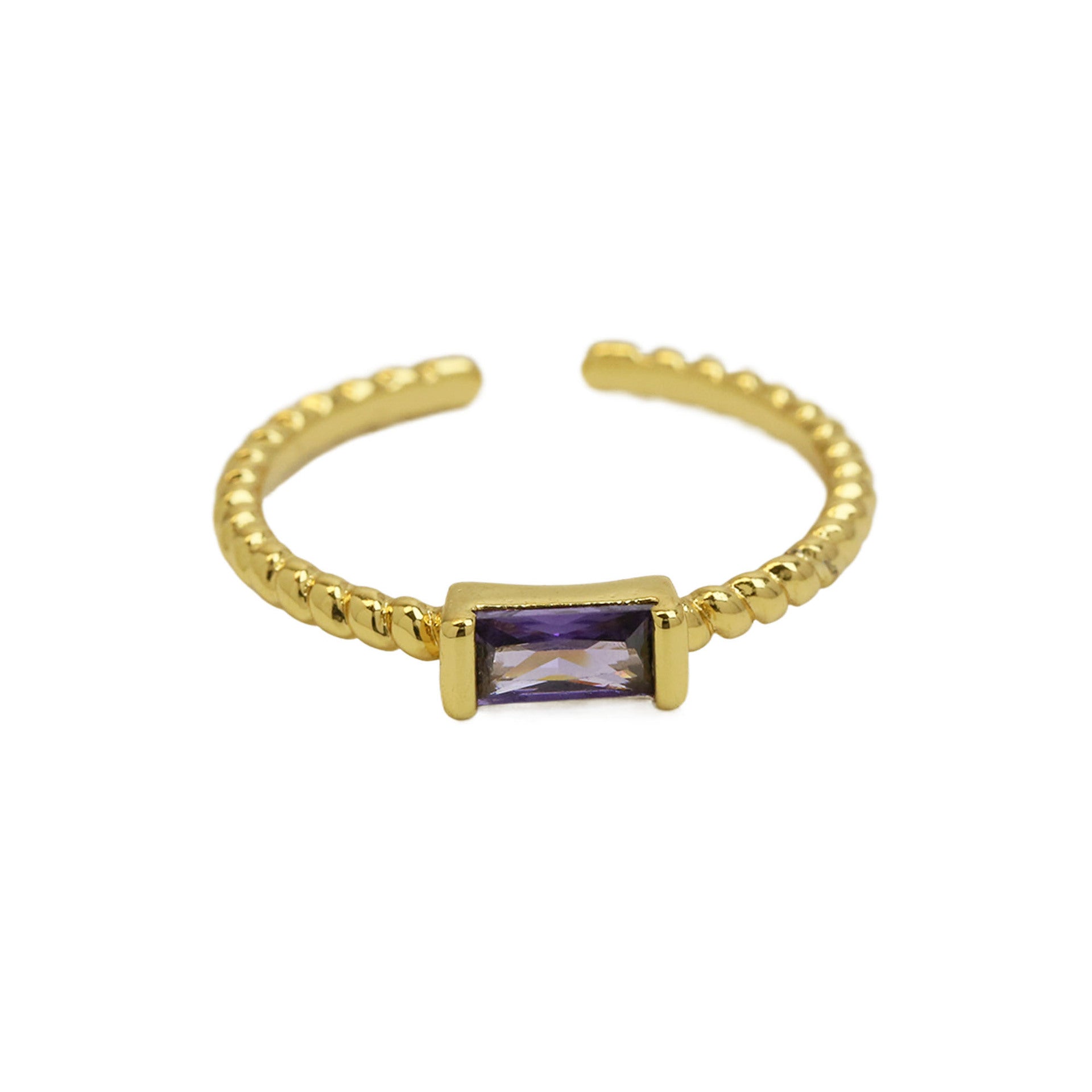 Wholesale  18k Brass Long Square Ladder Square  Birthstone  December Opening Ring