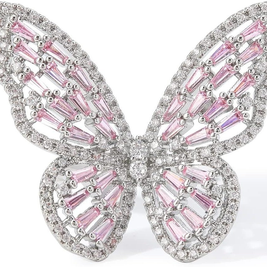 Wholesale Butterfly Rhinestone Adjustable Ring Fashion Cocktail Jewelry Gift for Women Boutique Resale