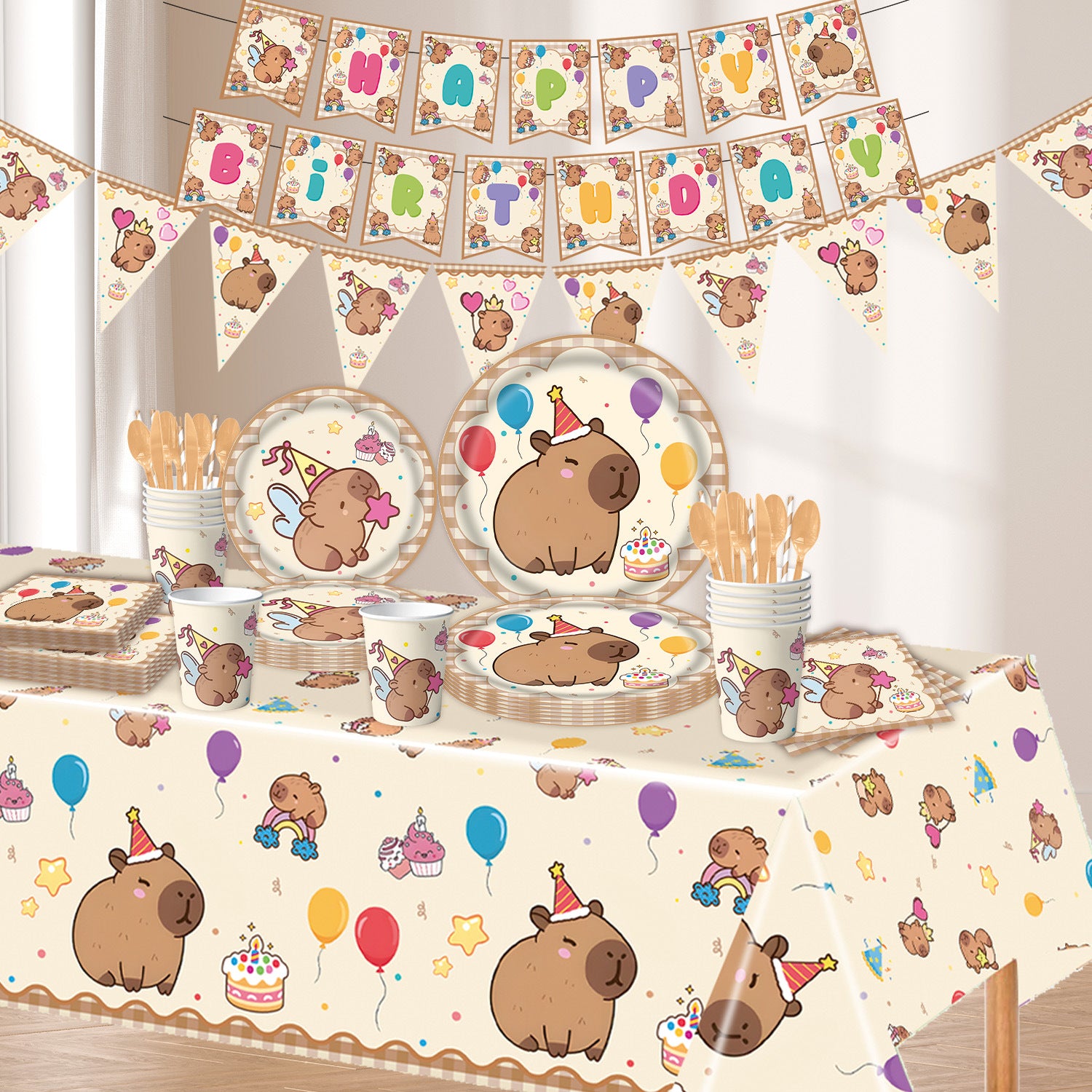 Wholesale Capybara Capybara themed birthday party tableware decorations first birthday gift layout paper plate banner pennant