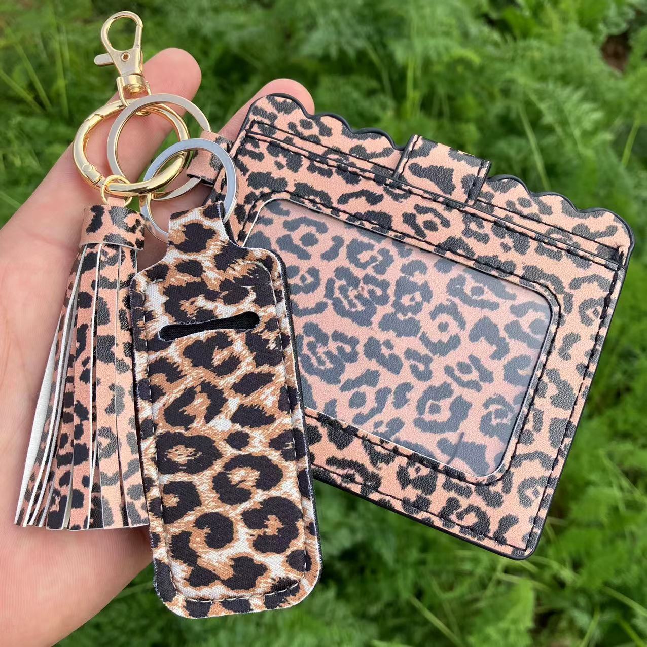 Wholesale Leopard Print Sunflower Butterfly Lipstick Case Card Holder Keychain Wristlet Keychain ACC-KC-QiuXue018