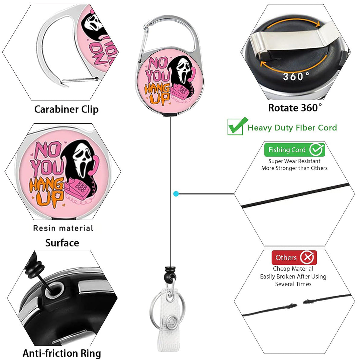 Wholesale Abs Telephone Skull Badge Carabiner Clip Jewelry Accessory  Gift
