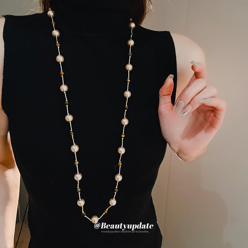 Wholesale  tiger's eye  pearl necklace  sweater  light luxury necklaces