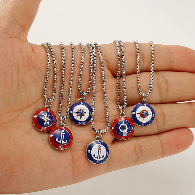 Wholesale Stainless Steel Compass Nautical Anchor Pendant Sweater Necklace ACC-NE-ZhongYao006