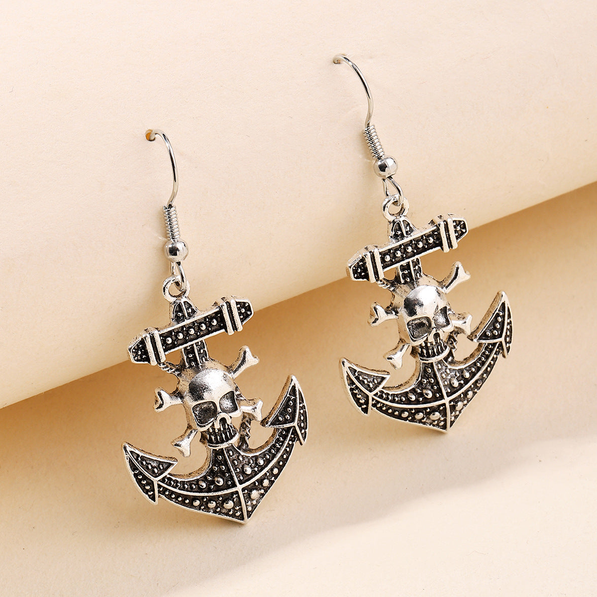 Wholesale Alloy Ancient Silver Pirate Skull Earrings -  Men' s Fashion Accessory