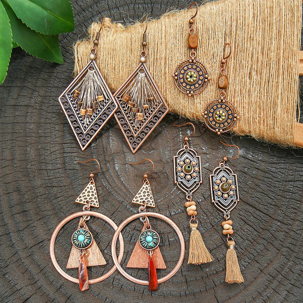 Wholesale Bohemian Geometric Tassel Earrings Zinc Alloy Jewelry Accessory
