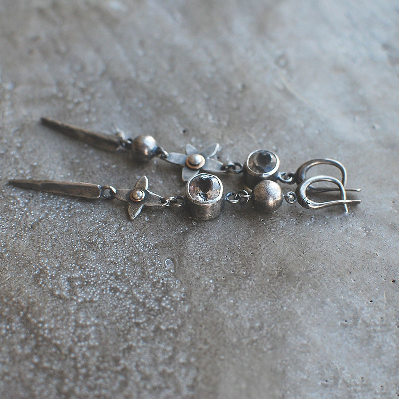 Wholesale  geometric plated ancient silver long rhinestone star pendant earrings