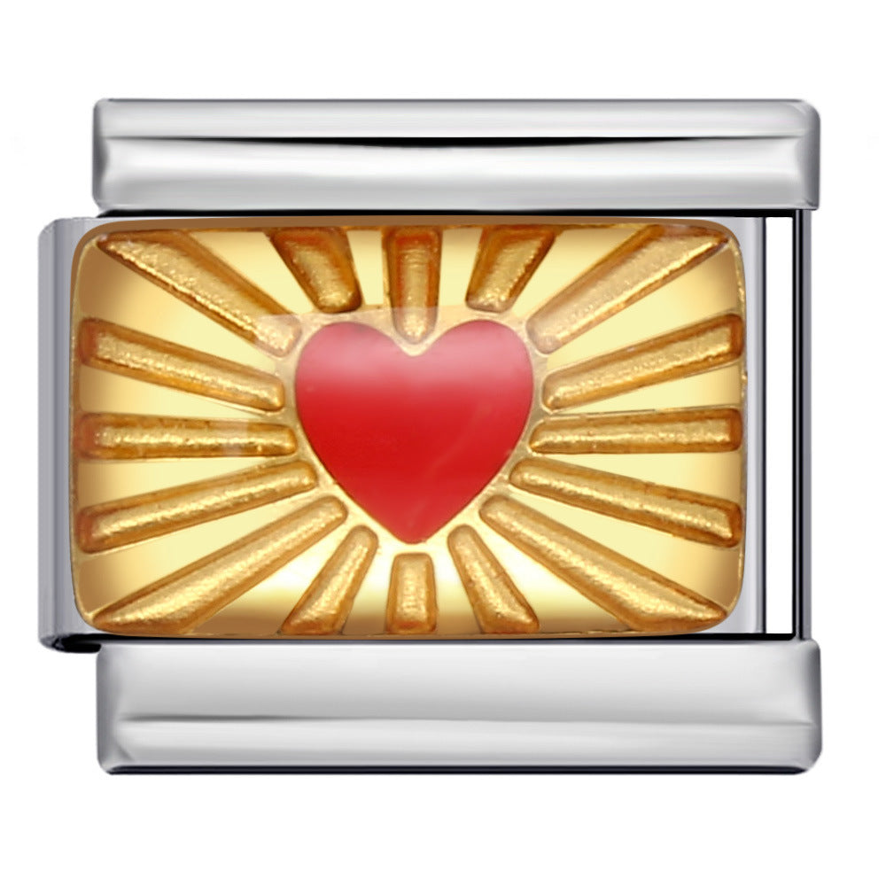 Wholesale ItalianModular  Rainbow Heart  Stainless Steel DIY Bracelet