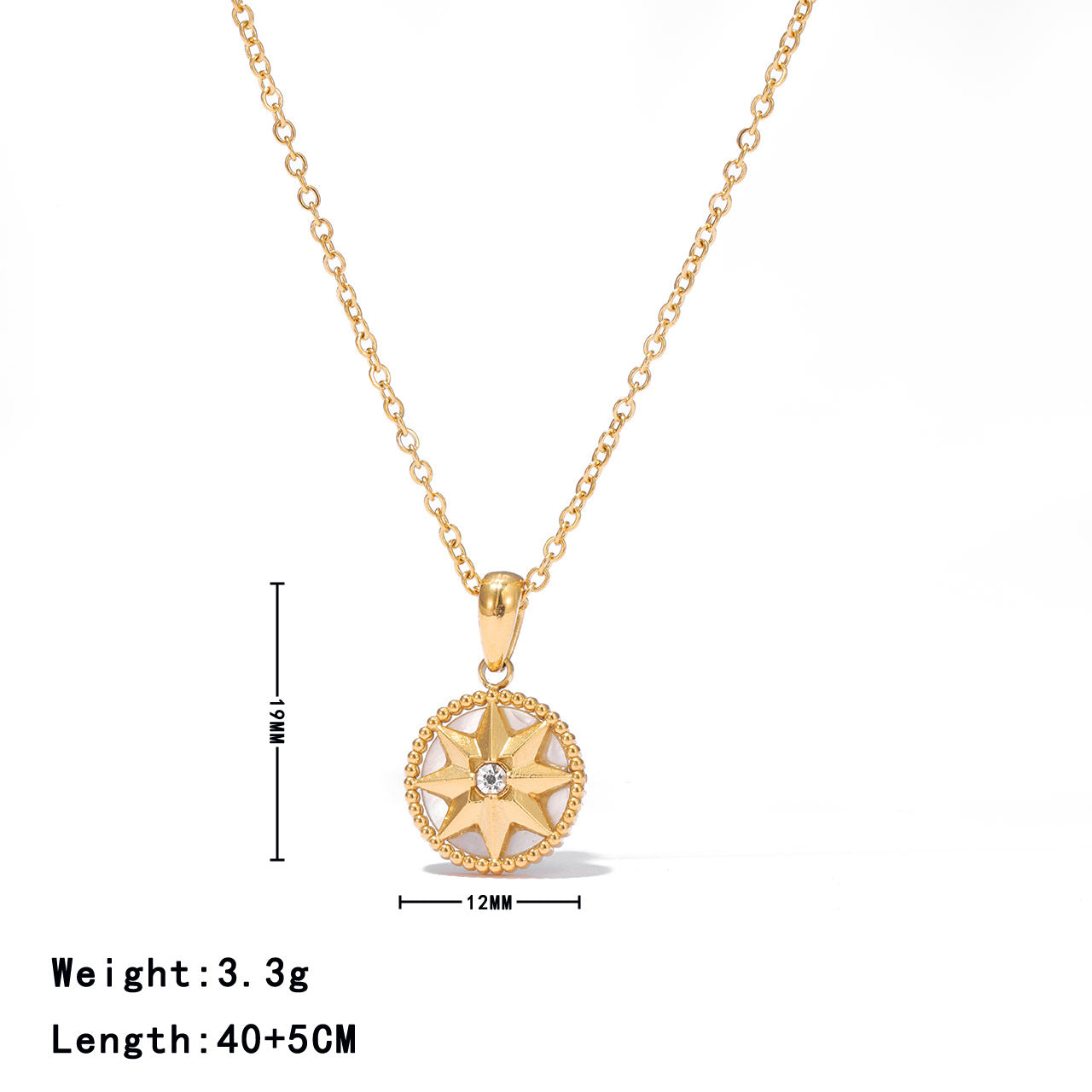 Wholesale Polished Small Square Pendant with Inlaid Eight-Pointed Star titanium steel Necklace