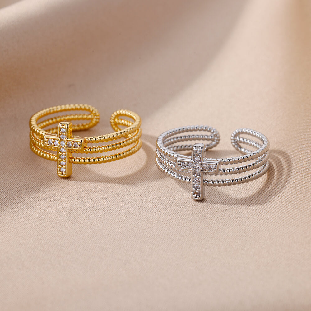 Wholesale  Cross Zircon Open Ring Fashion Accessory for Women