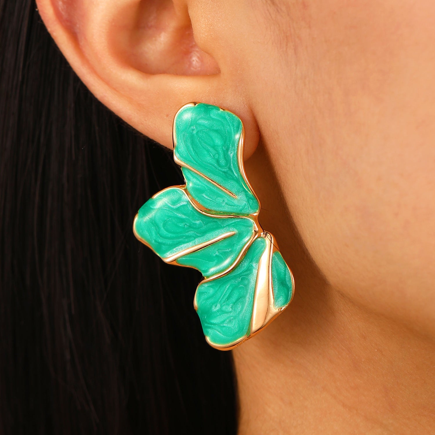 Wholesale Stylish Flower Earrings For Women Double Layer Petal Colorful Dripping Oil Zinc Alloy Everyday Jewelry Accessory