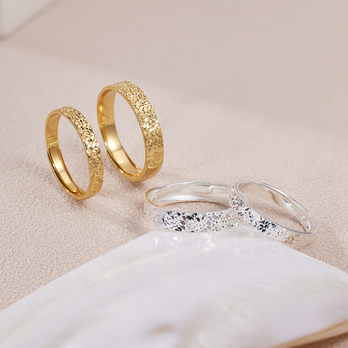 Wholesale Crushed Ice Hammered Silver Ring Adjustable Unisex Couple Jewelry Fashion Accessory Gift For Boutique Resale