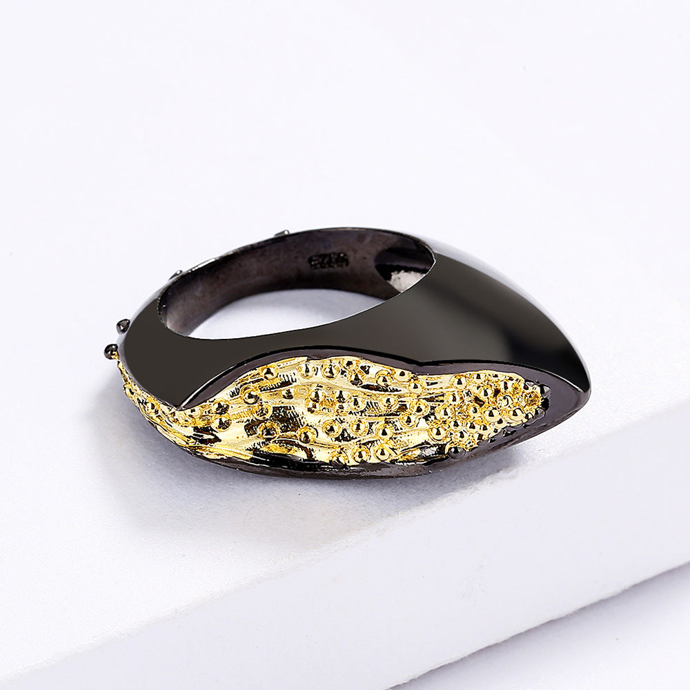 Wholesale Italian craft black gold two-color geometric simple ring