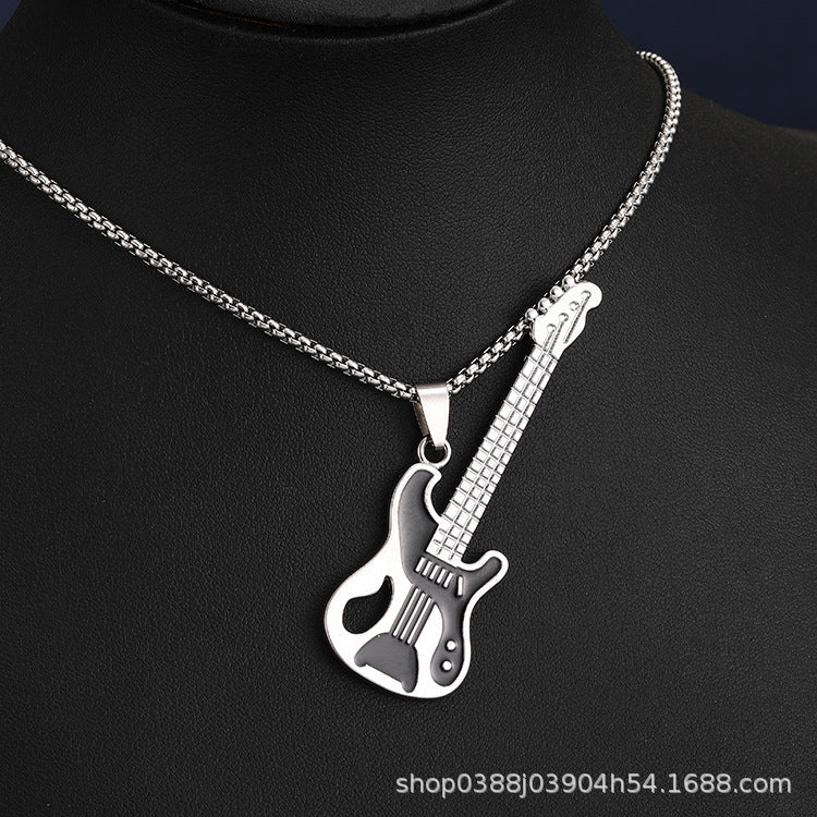 Wholesale Titanium Steel Hip Hop Music Guitar Pendant Necklace