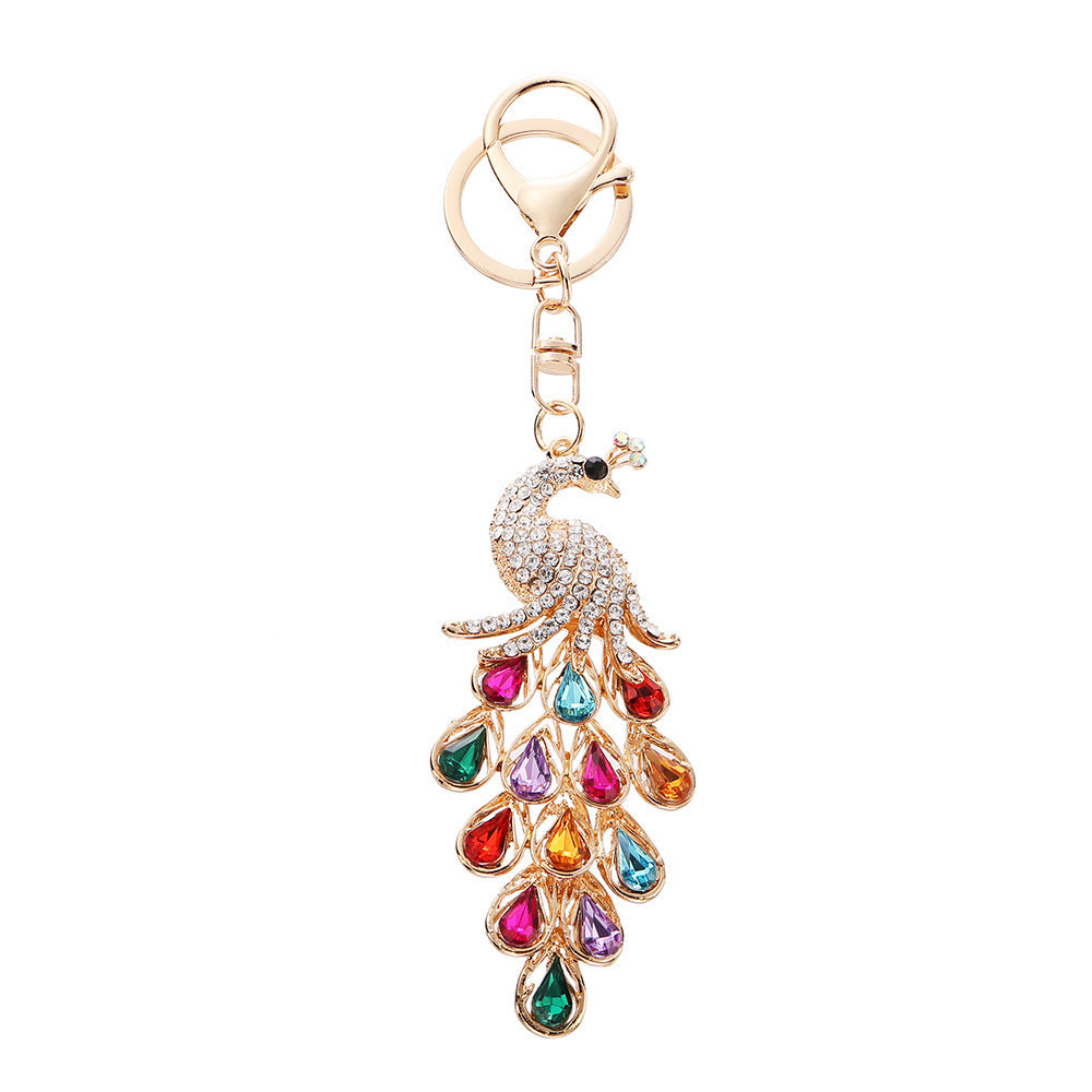 Wholesale Stylish Rhinestone Peacock Keychain,  Fashion Bag Charm for Women,  Creative Gift