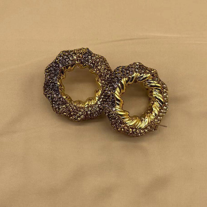 Wholesale Hollow Light Luxury Colored Glass Full Diamond Earrings ACC-ES-KangD008