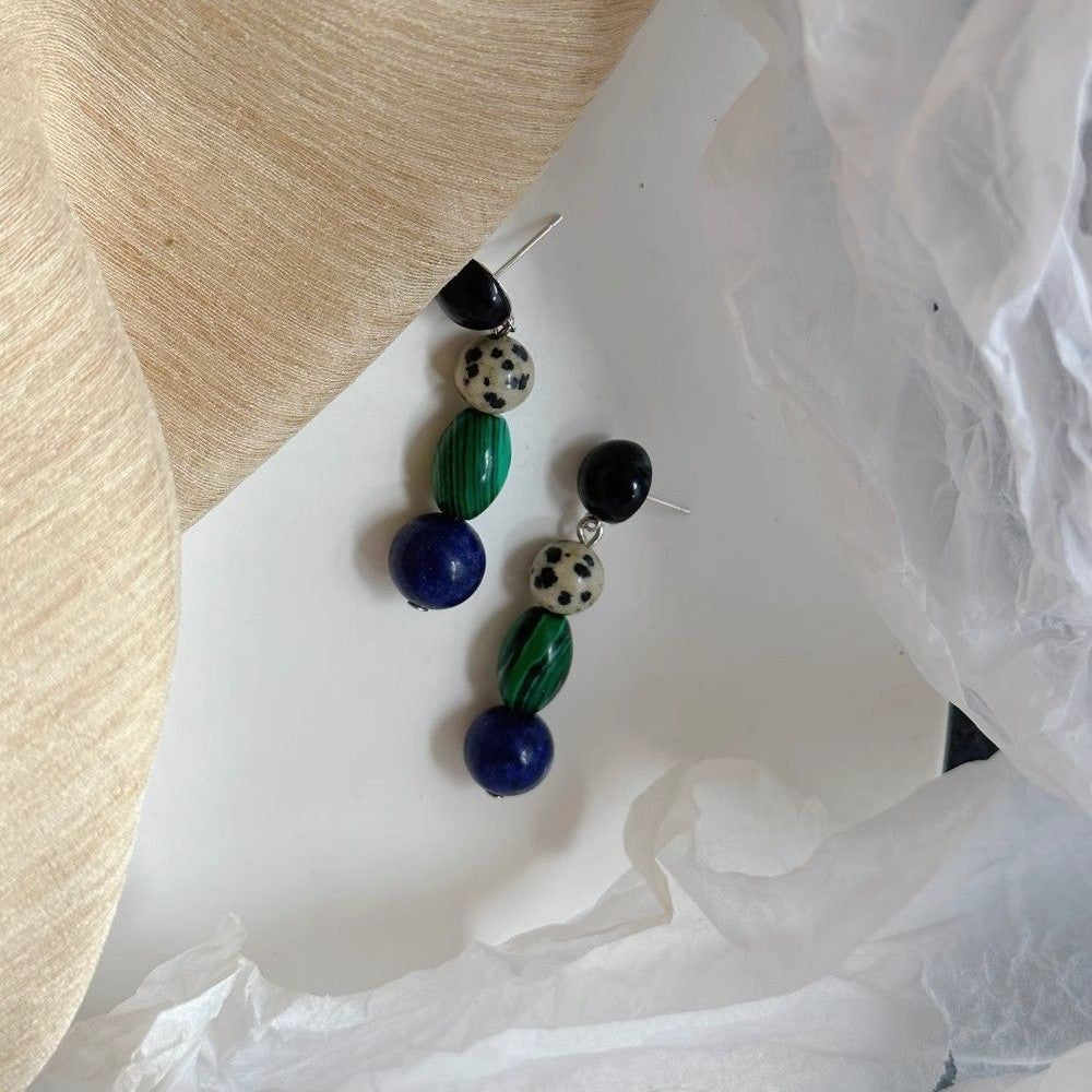Wholesale  retro modern lapis stone contrast color ear studs earrings
