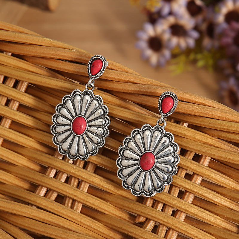 Wholesale Retro Bohemian Oval Red Earrings Alloy Fashion Accessory for Party or Everyday Resale