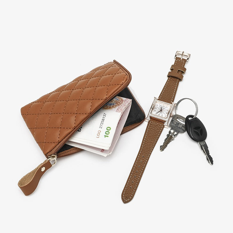 Wholesale Trendy PU Coin Purse Key Wallet White With Rhombus Pattern Unisex Fashion Accessory