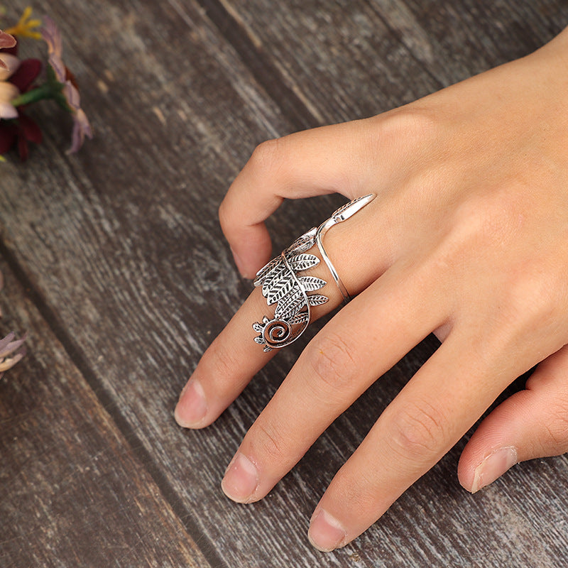 Wholesale Bohemian retro style leaf shape open alloy ring