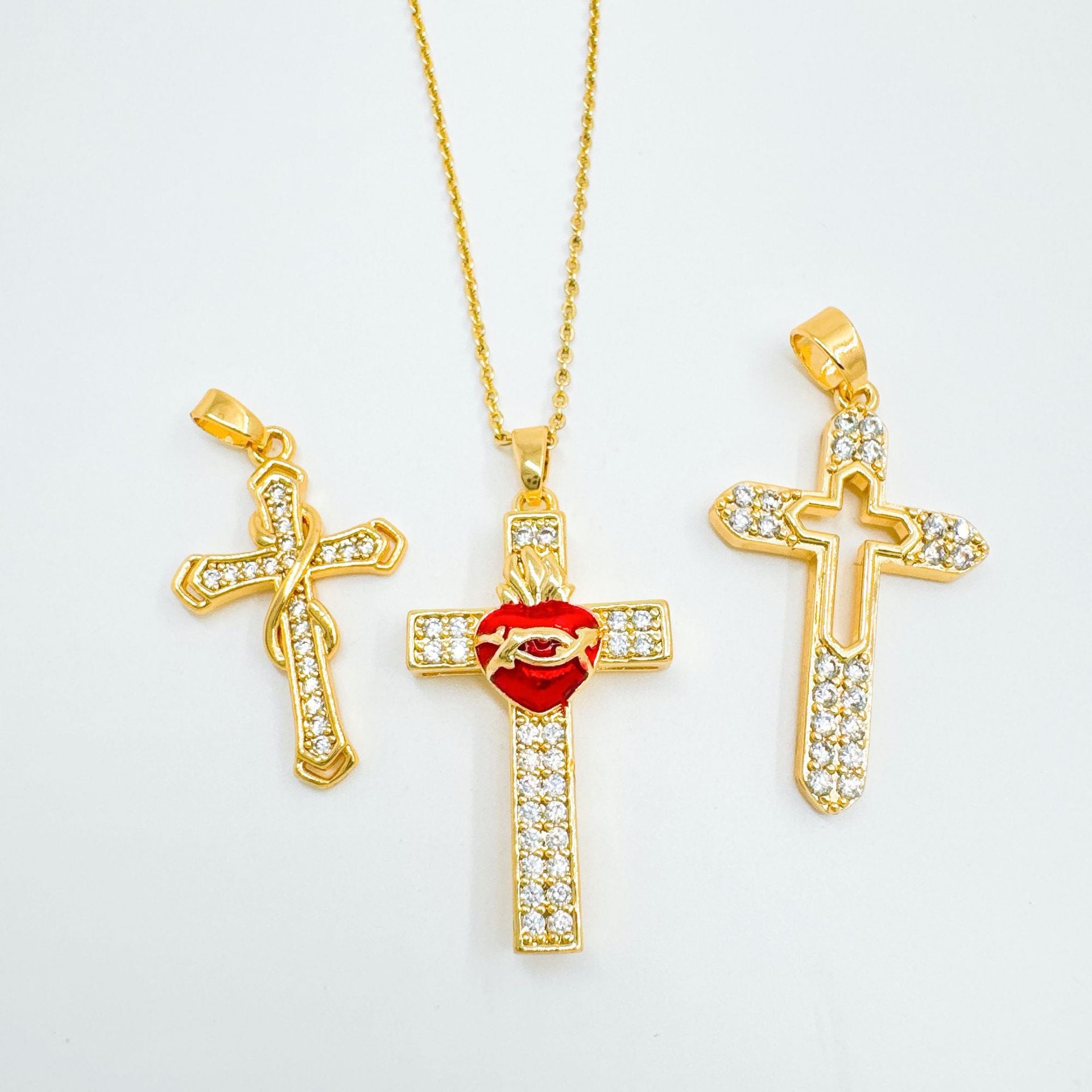 Wholesale Gold Plated Zircon Cross Necklace,  Sweet Cool Wind Style Fashion Jewelry Accessory for Women