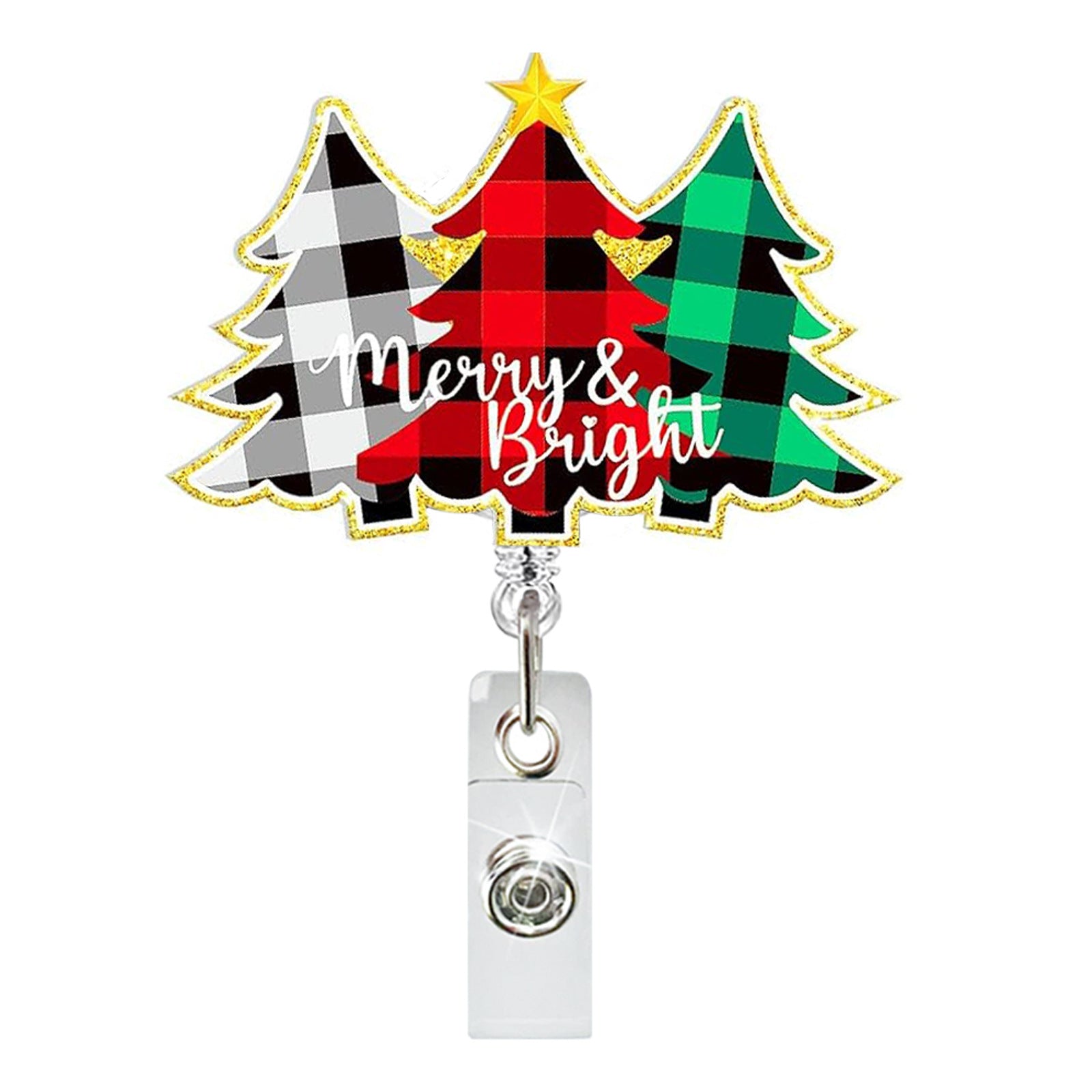 Wholesale Christmas Acrylic Christmas Tree Candy Retractable Rotating Badge Clip Keychain ACC-KC-QiDing019