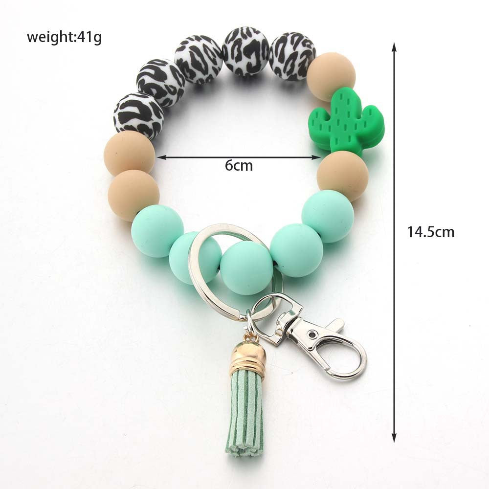 Wholesale Cactus Leopard Print Silicone Beaded Wristlet Keychain ACC-KC-JinAn012