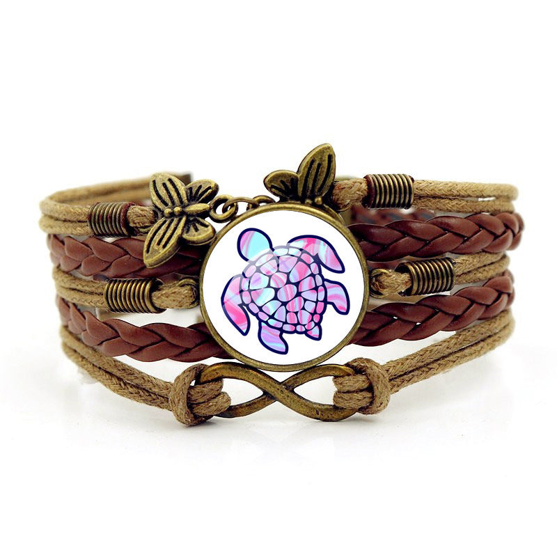 Wholesale Colored Turtle Vintage Leather Bracelet Woven Multi Layer Butterfly Bracelet ACC-BT-JiaYun003