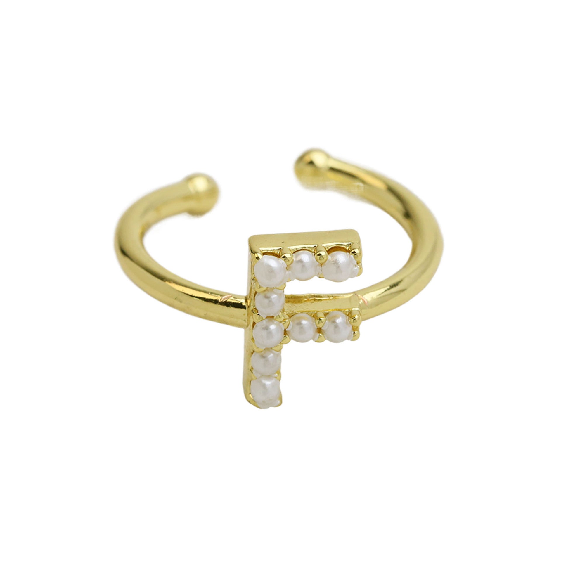 Wholesale  brass pearl 26 English letters open ladies ring