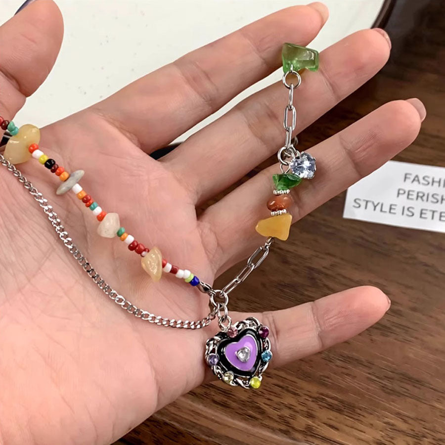 Wholesale Colorful Stone Love Dripping Glaze Necklace Clavicle Chain Choker Necklace Titanium Steel ACC-NE-Ziyou005