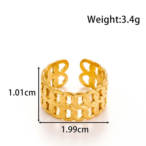Wholesale Titanium steel exaggerated wide version fashion  light luxury smooth metal line opening adjustable ring