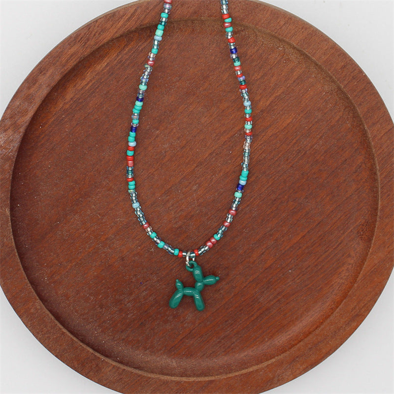 Wholesale cartoon puppy pendant macaron candy color  rice beads beaded necklace