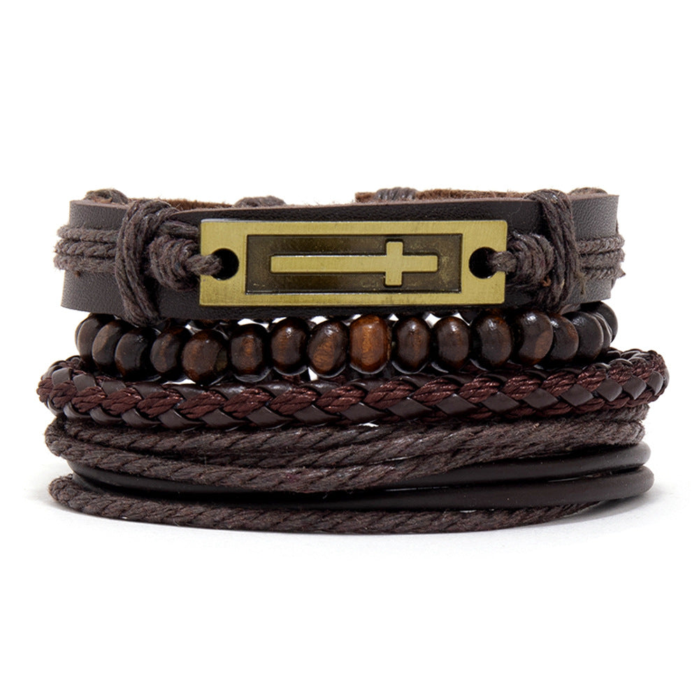 Wholesale  4pcs retro  leather woven men's  bracelet