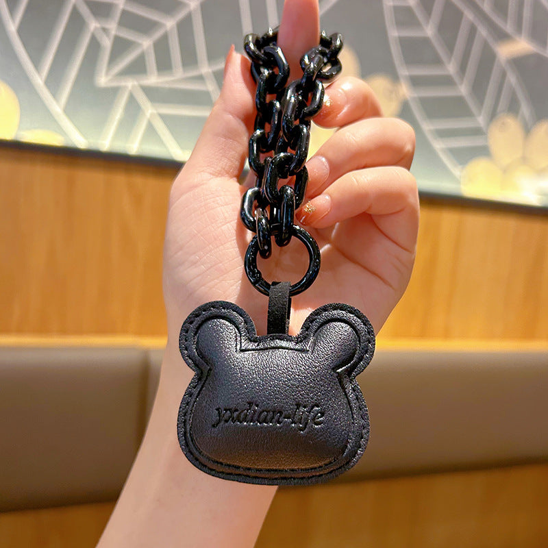 Wholesale Stylish Dark Iron Chain Heart Leather Bag Charm Keychain Couple Birthday Gift Boutique Fashion Accessory