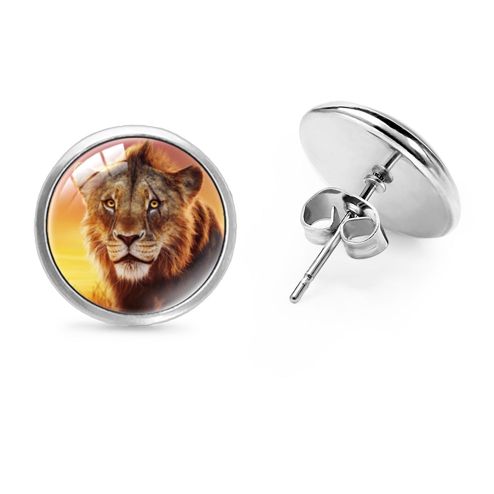 Wholesale Anime Lion Gem Round Stud Earrings