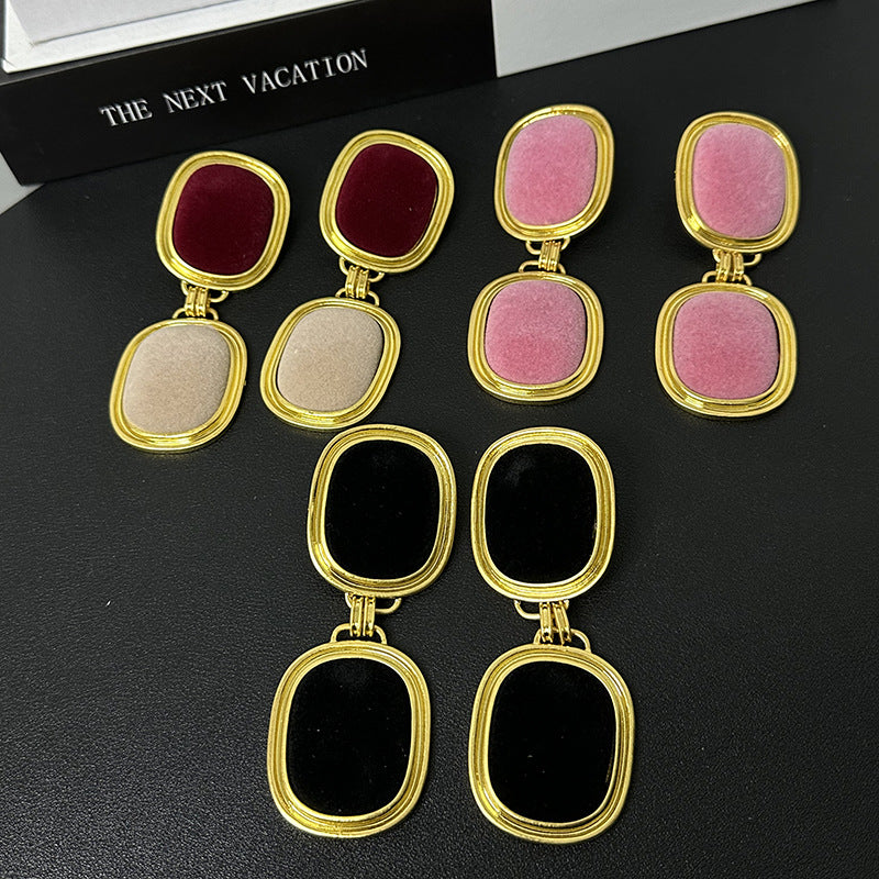 Wholesale retro exaggerated  metal double square earrings