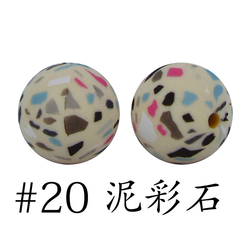 Wholesale 50pcs Western Style Leopard Skull Color Aztec Printed Silicone Balls Beads ACC-BDS-HeSheng007